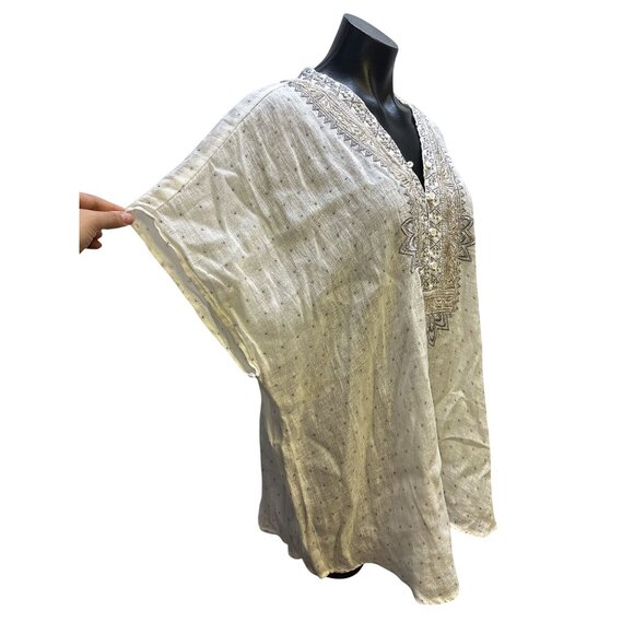 Johnny Was White Embroidered Linen Blouse w/Geometric Patterns & Buttons Size L - Picture 5 of 8